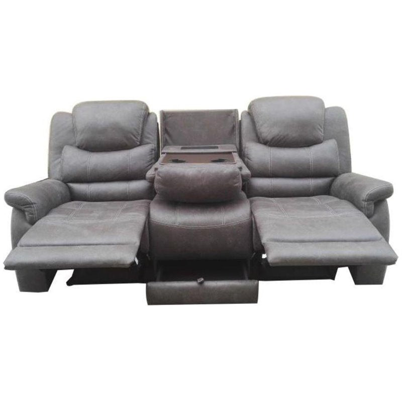 Wyatt Upholstered Motion Sofa with Drop-down Table Grey