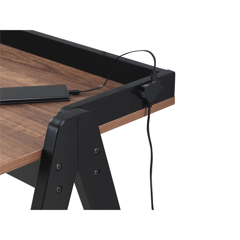 Raul Writing Desk Walnut and Black with USB ports