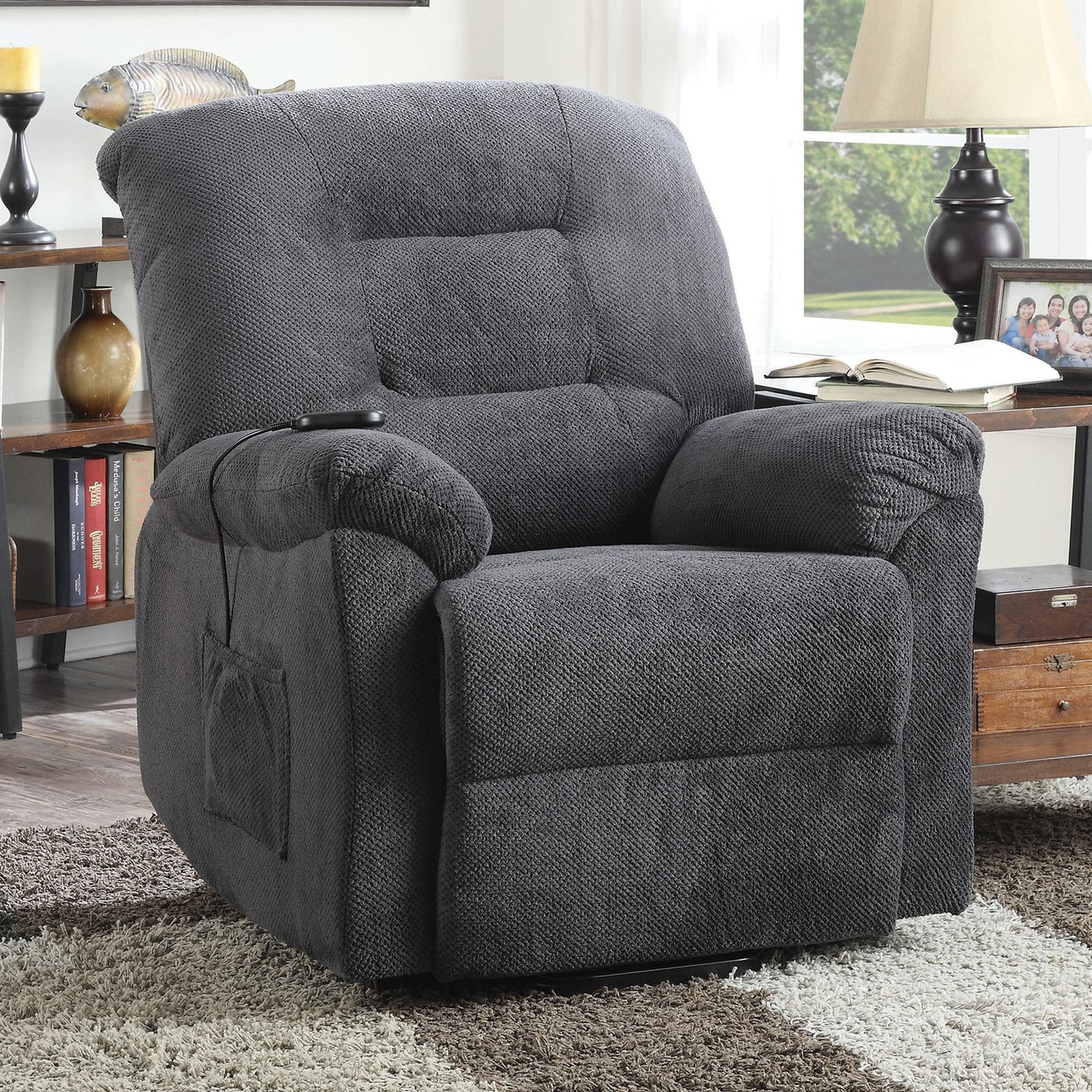 Upholstered Power Lift Recliner Charcoal