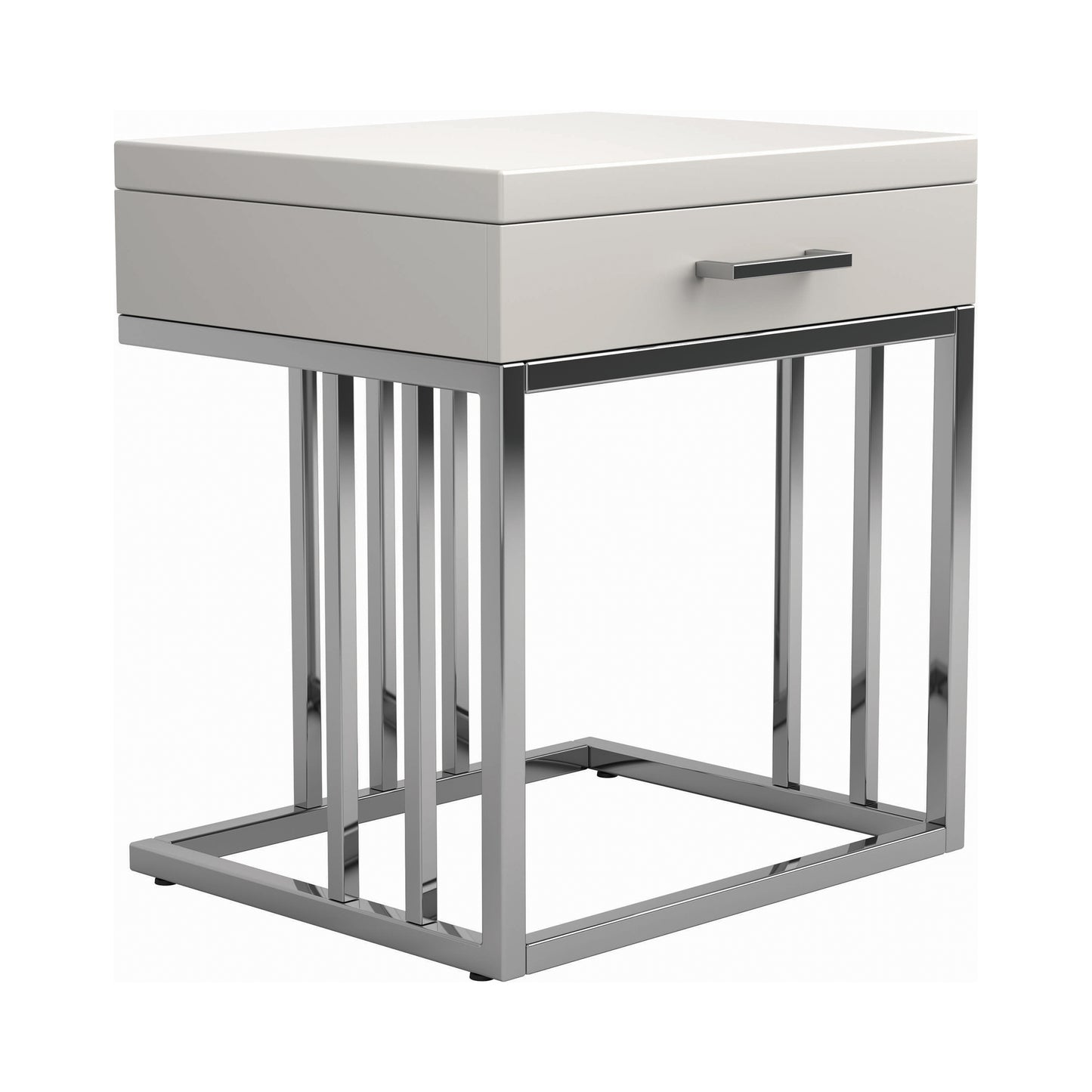 1-drawer Rectangular End Table Glossy White and Chrome