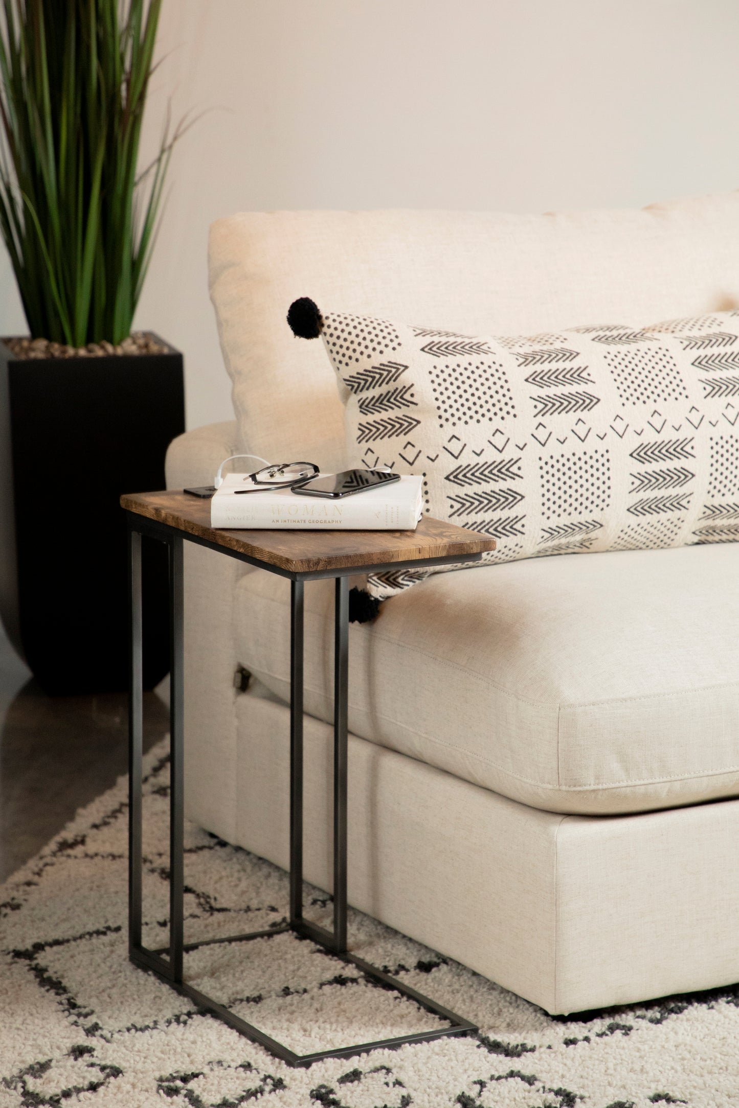 Snack Table with Power Outlet Gunmetal and Antique Brown