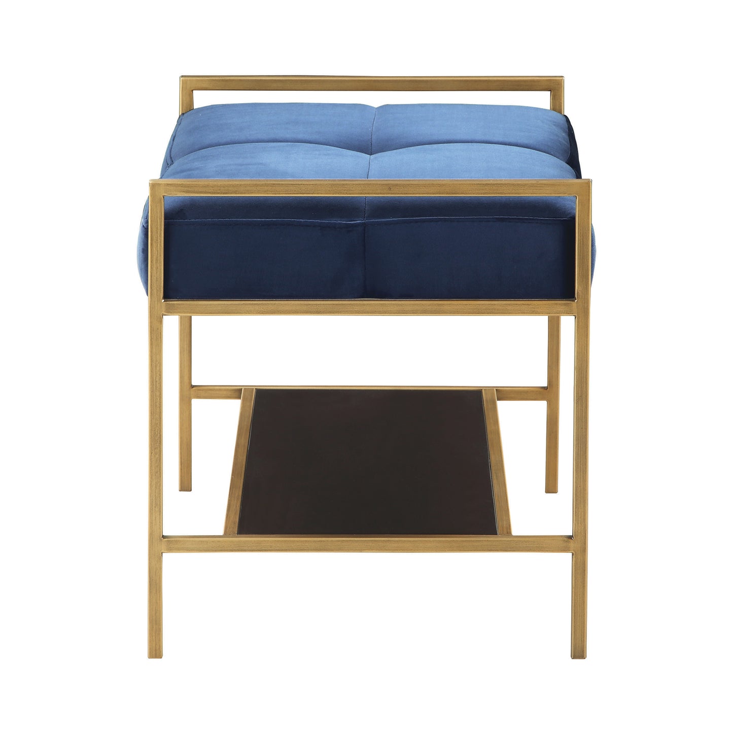 Upholstered Stool Navy Blue and Gold