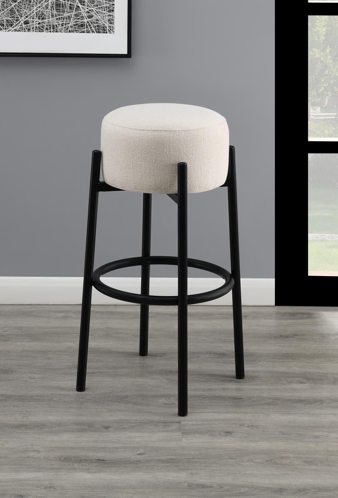 Leonard Upholstered Backless Round Stools White and Black (Set of 2)