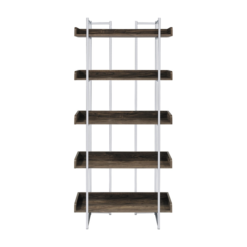 Angelica 5-shelf Bookcase Walnut and Chrome