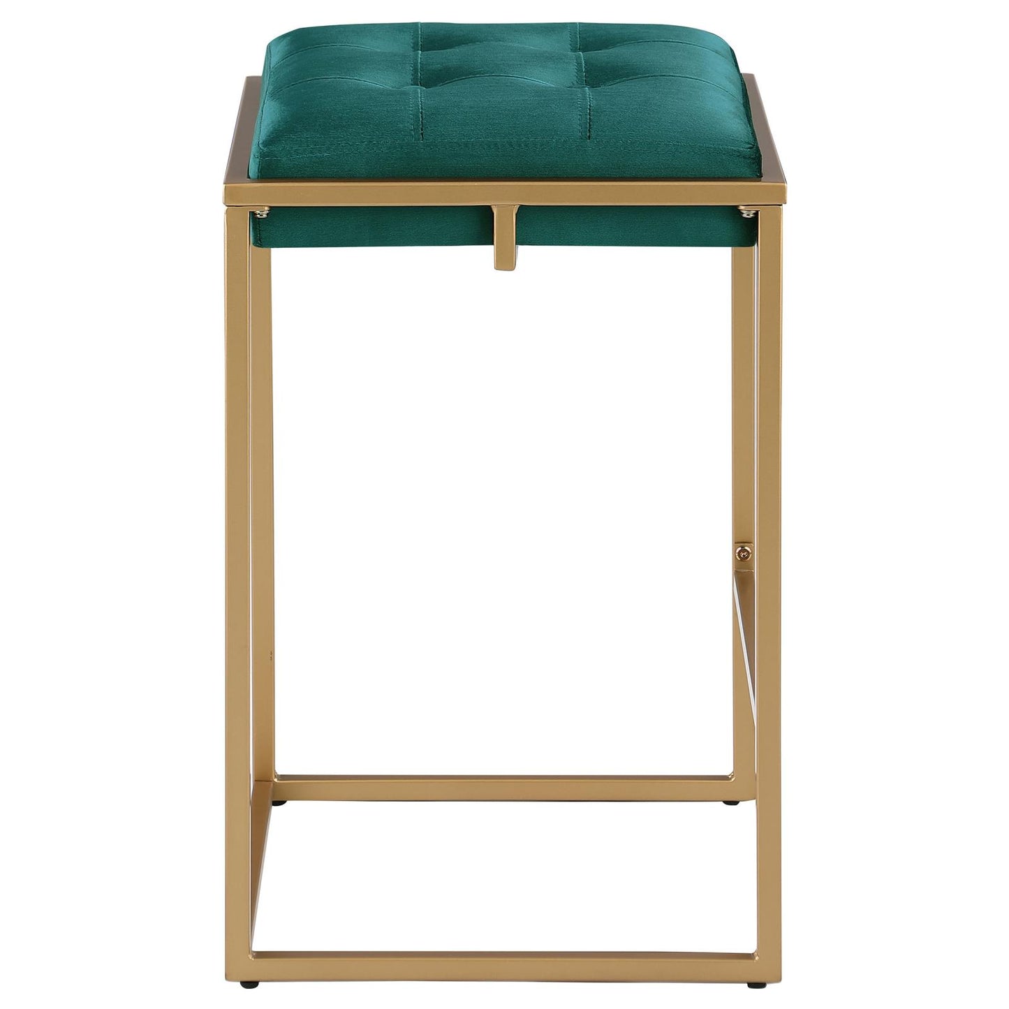 Nadia Square Padded Seat Counter Height Stool (Set of 2) Hunter Green and Gold