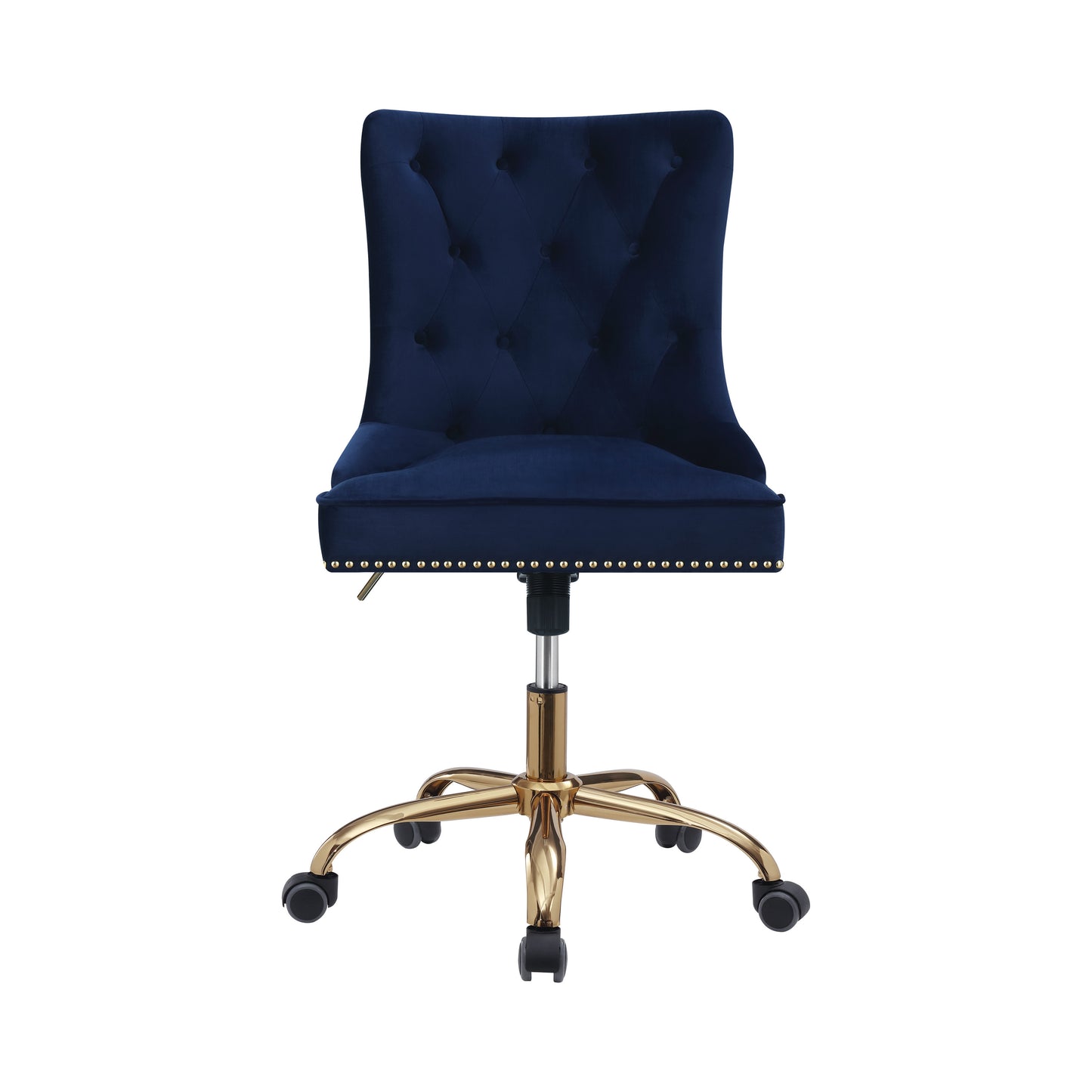 Upholstered Office Chair with Nailhead Blue and Brass