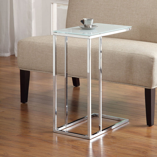 Glass Top Accent Table Chrome and White