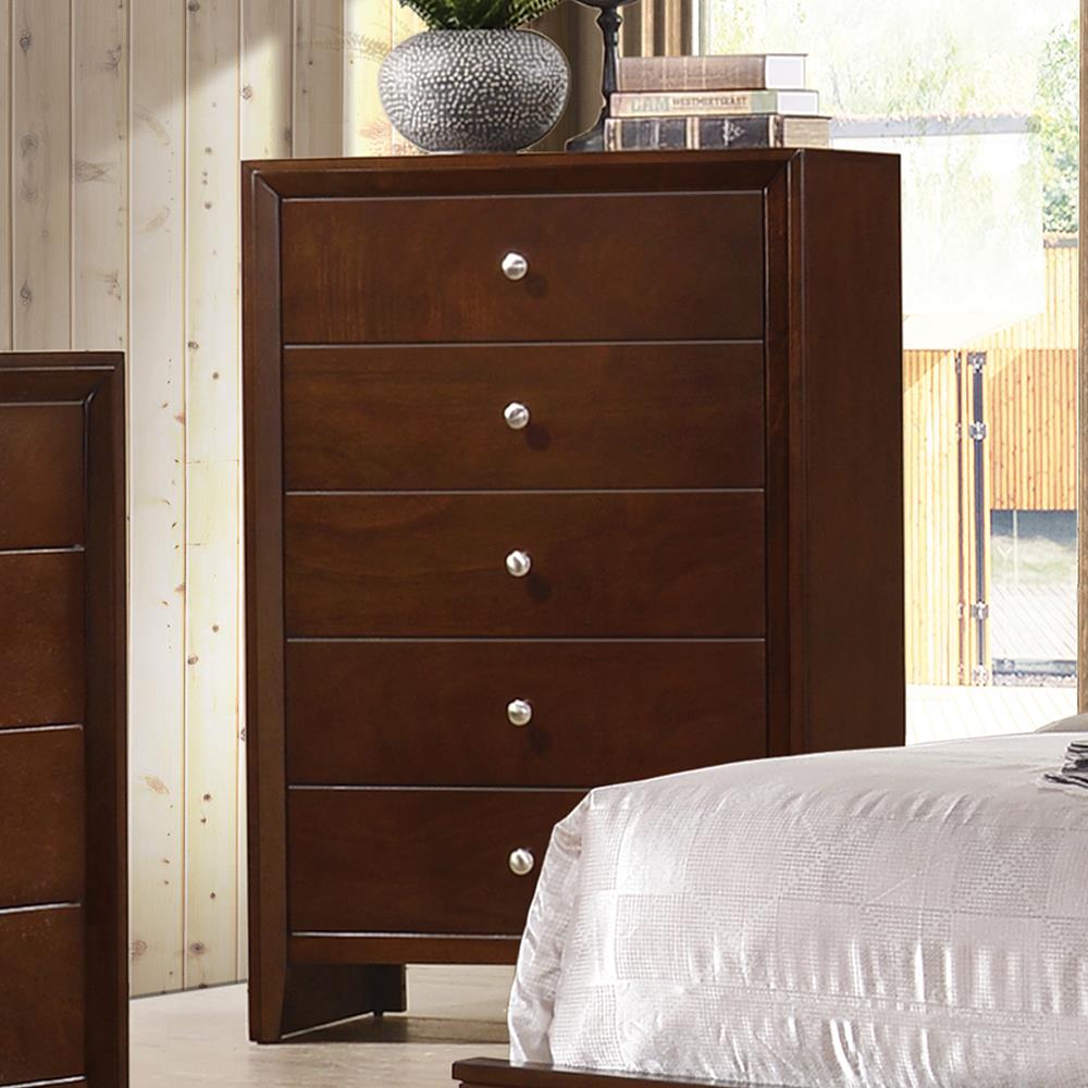 Serenity Rectangular 5-drawer Chest Rich Merlot