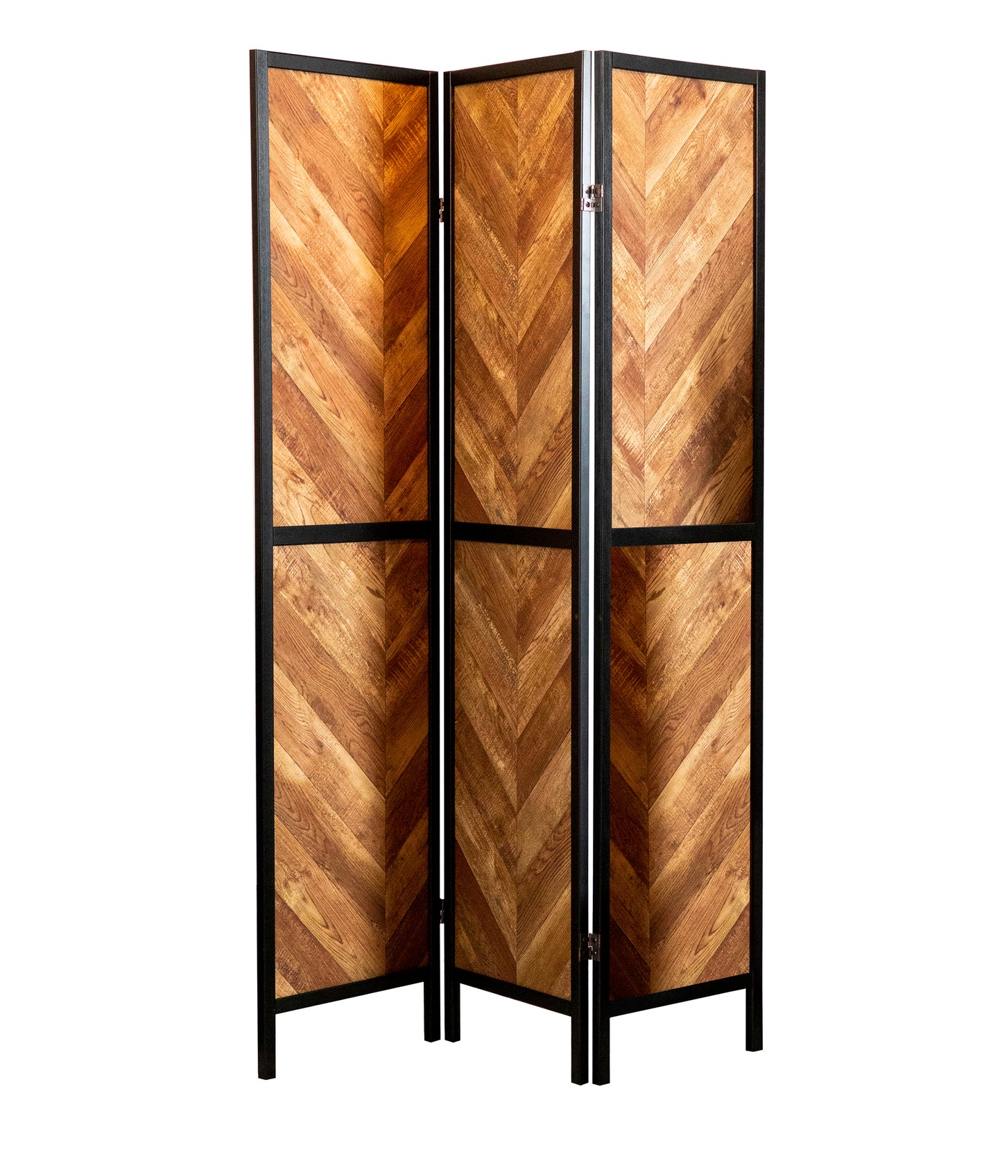 Herringbone Pattern 3-Panel Screen Rustic Tobacco and Black