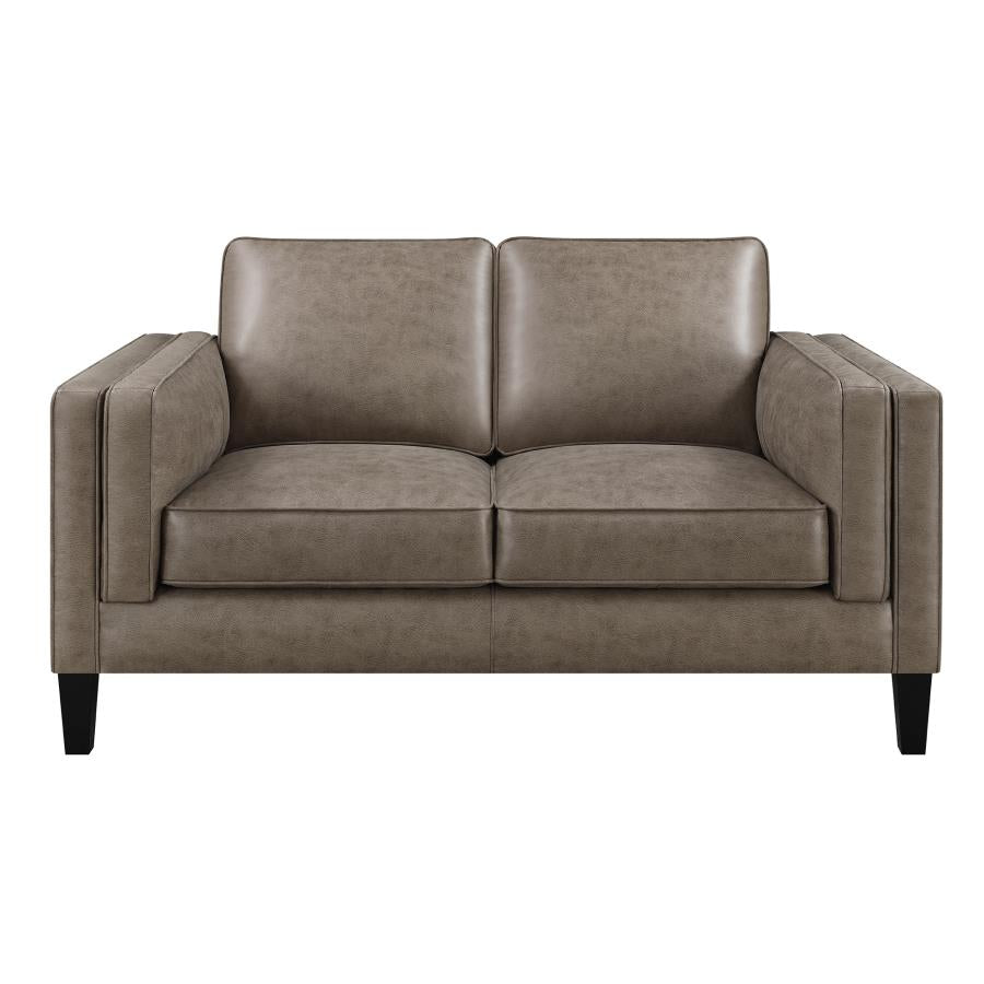 Locke Upholstered Track Arms Loveseat Vintage Brown