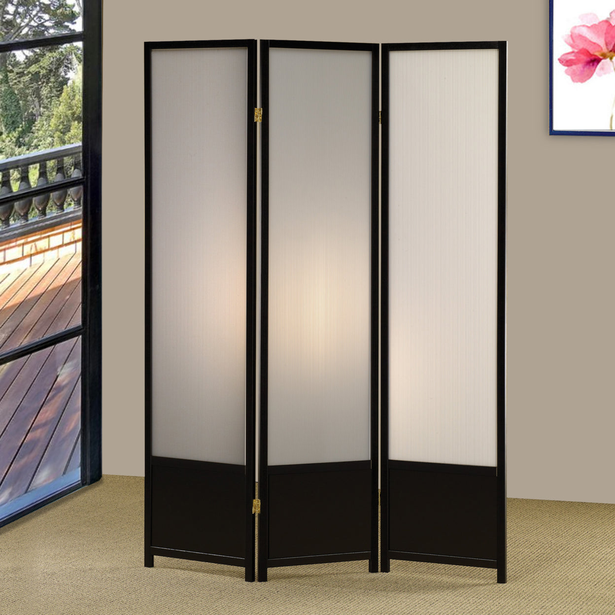3-panel Folding Floor Screen Translucent and Black
