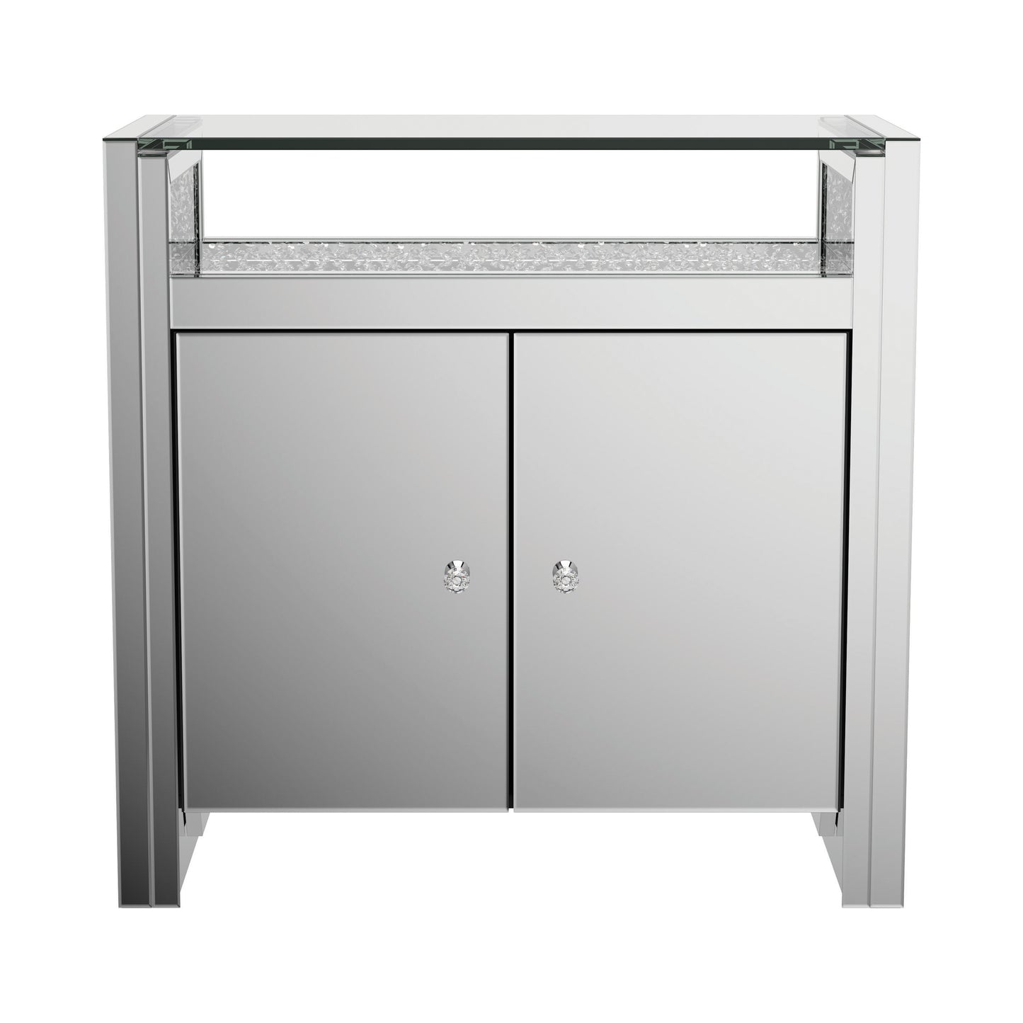 2-door Accent Cabinet Clear Mirror and Silver