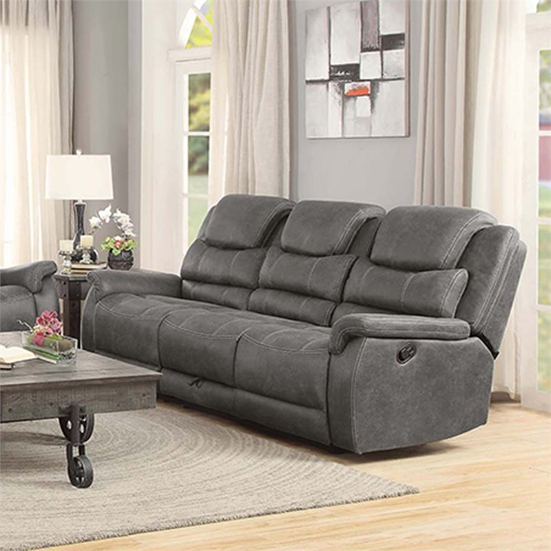 Wyatt Upholstered Motion Sofa with Drop-down Table Grey