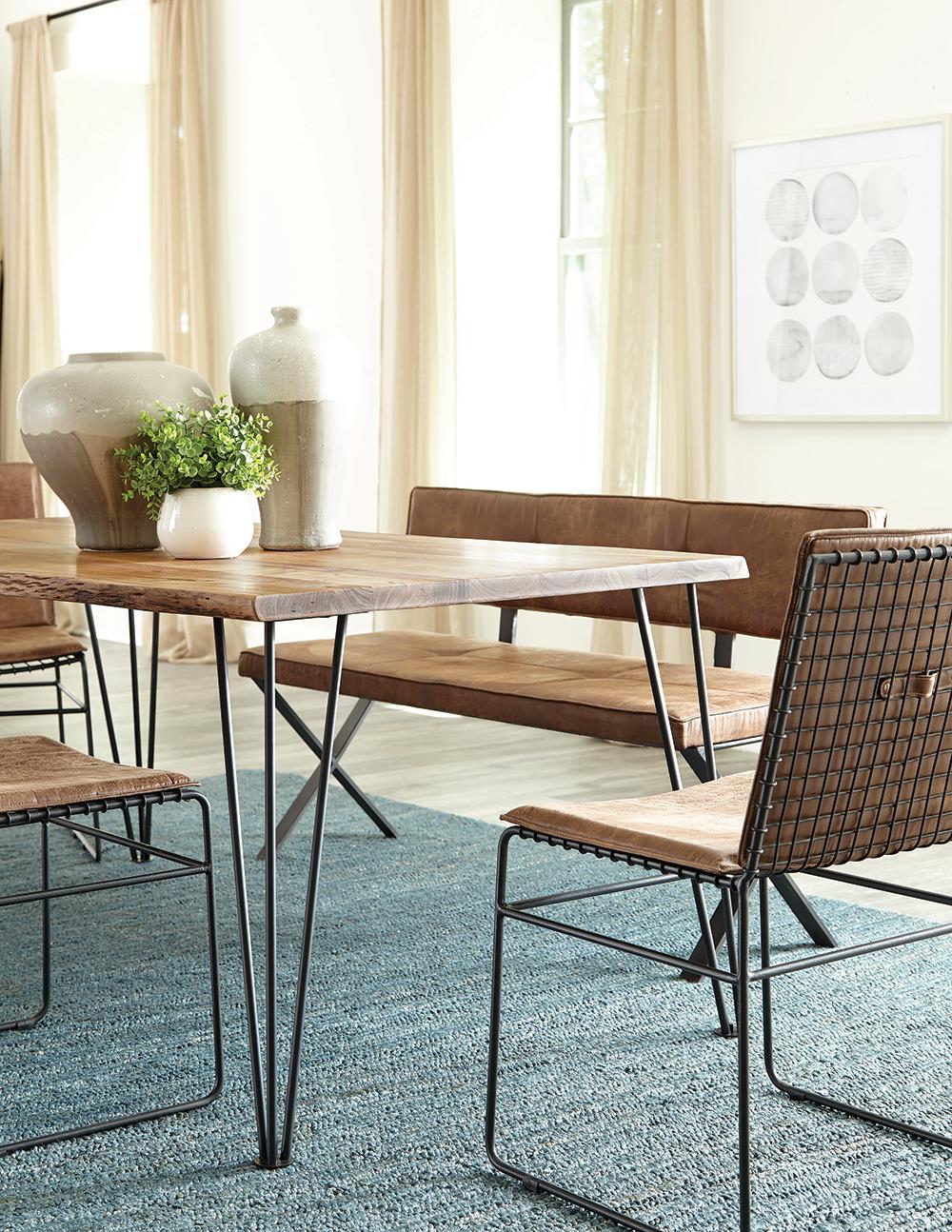 Abbott Upholstered Dining Bench Antique Brown and Matte Black
