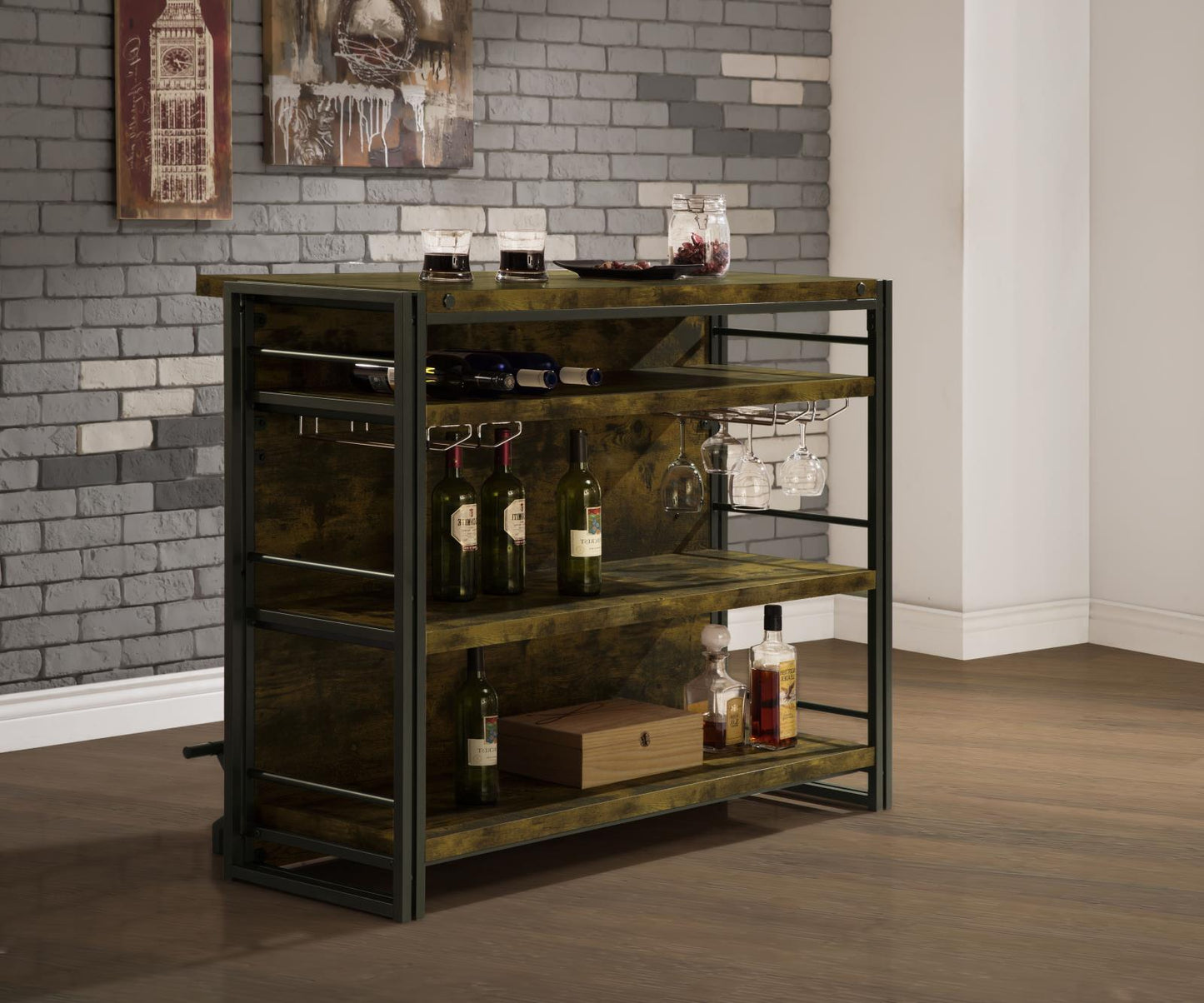 Renaldi Bar Unit with Stemware Rack Antique Nutmeg