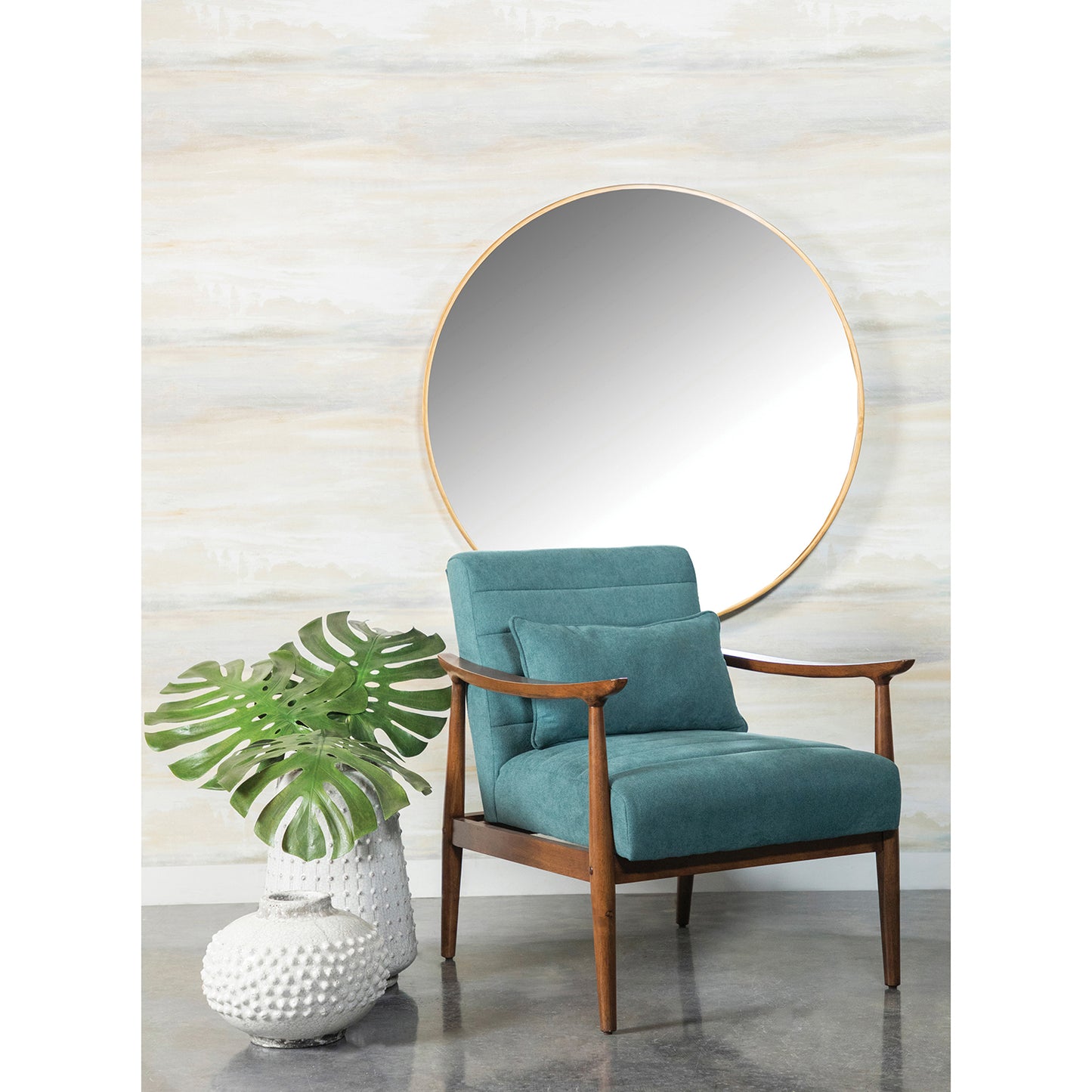 Wooden Arm Accent Chair Teal and Walnut
