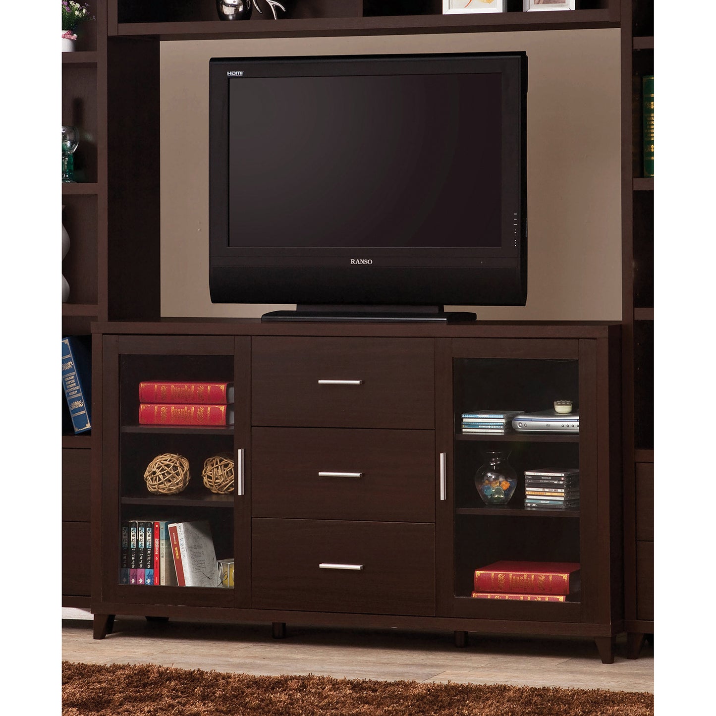 2-door TV Stand with Adjustable Shelves Cappuccino