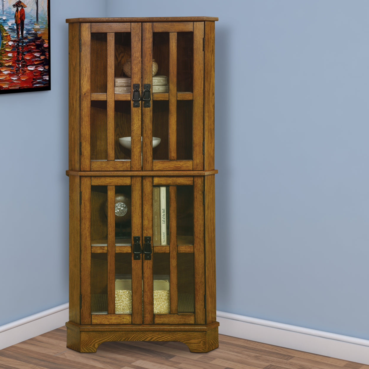 4-shelf Corner Curio Cabinet Golden Brown