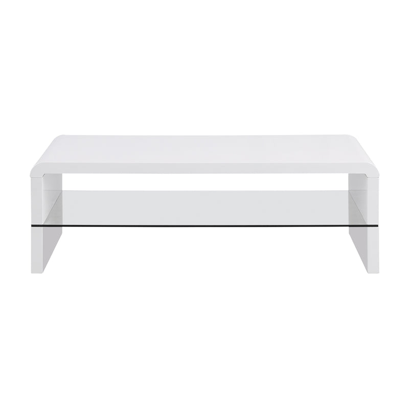 Rectangular Coffee Table with Glass Shelf White High Gloss