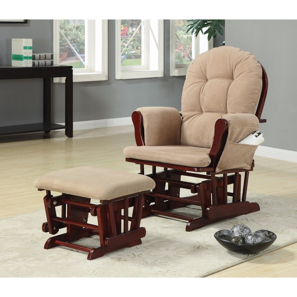 Upholstered Glider Rocker with Ottoman Tan