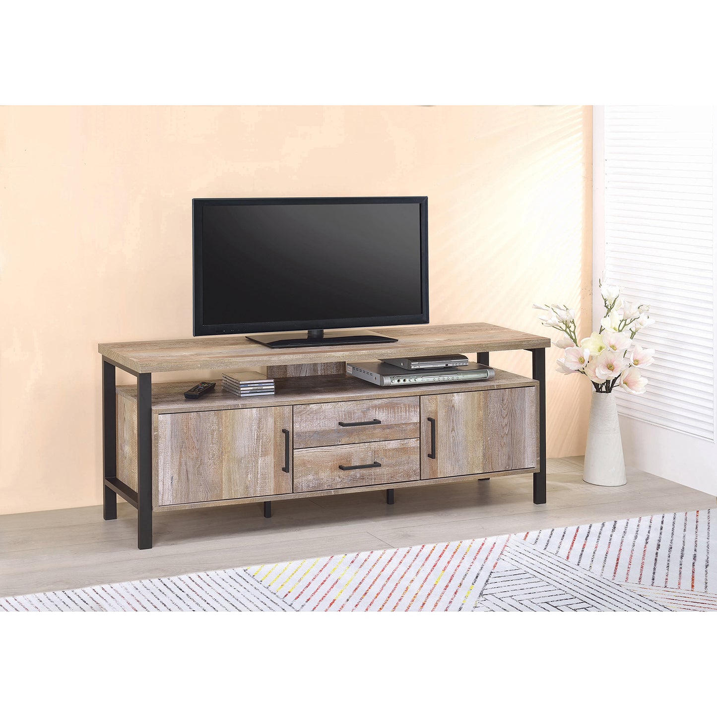 59" 2-drawer TV Console Weathered Oak