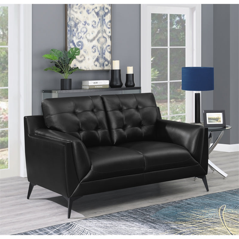 Moira Upholstered Tufted Loveseat with Track Arms Black