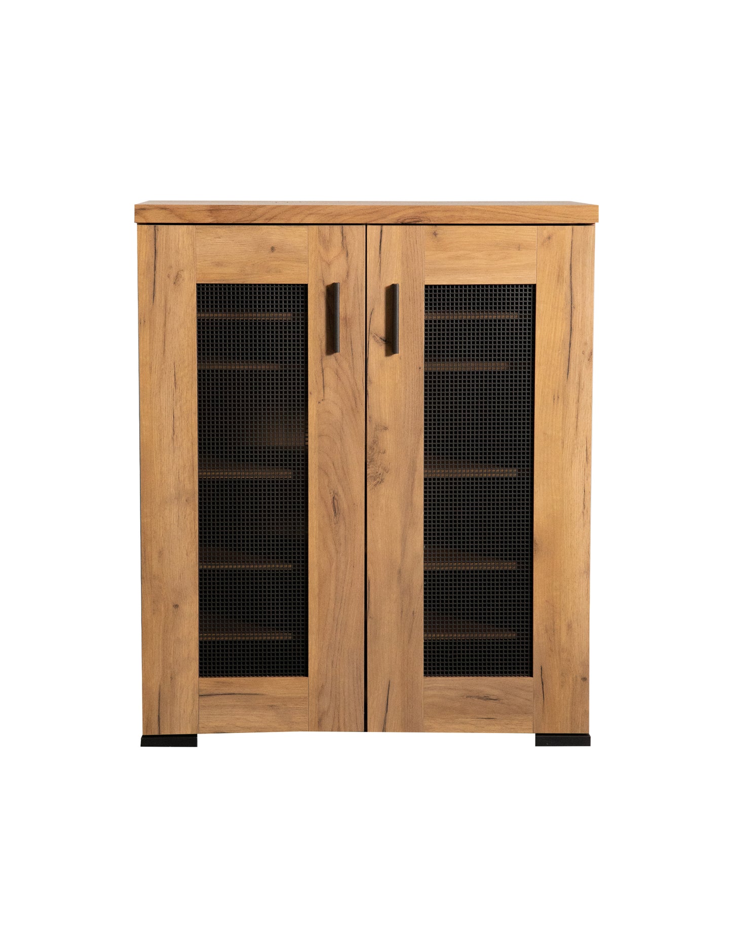 Metal Mesh Door Accent Cabinet Golden Oak