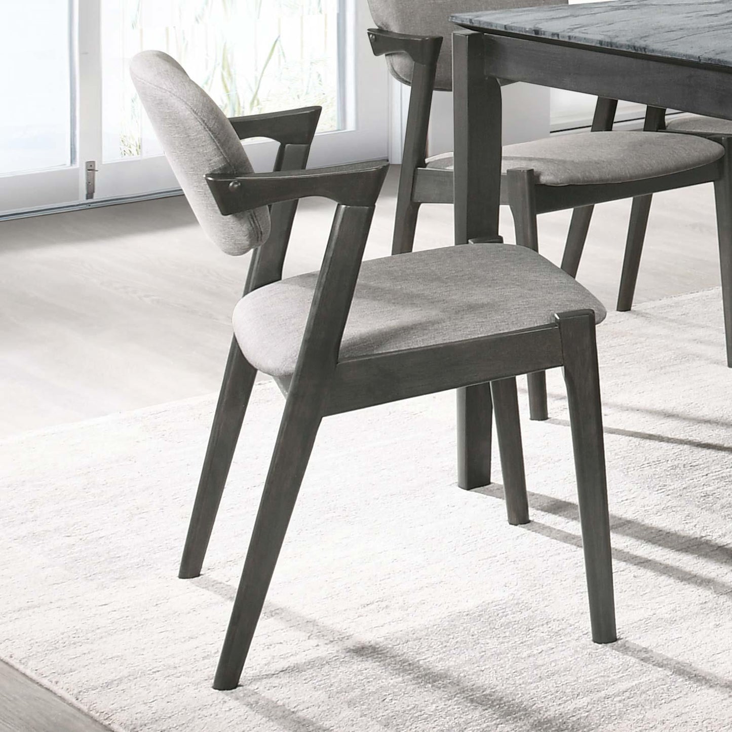 Stevie Upholstered Side Chairs (Set of 2) with Demi Arm Brown Grey and Black