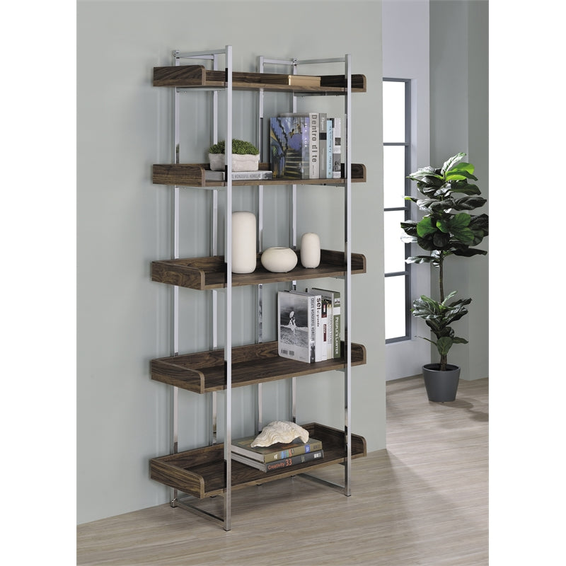Angelica 5-shelf Bookcase Walnut and Chrome