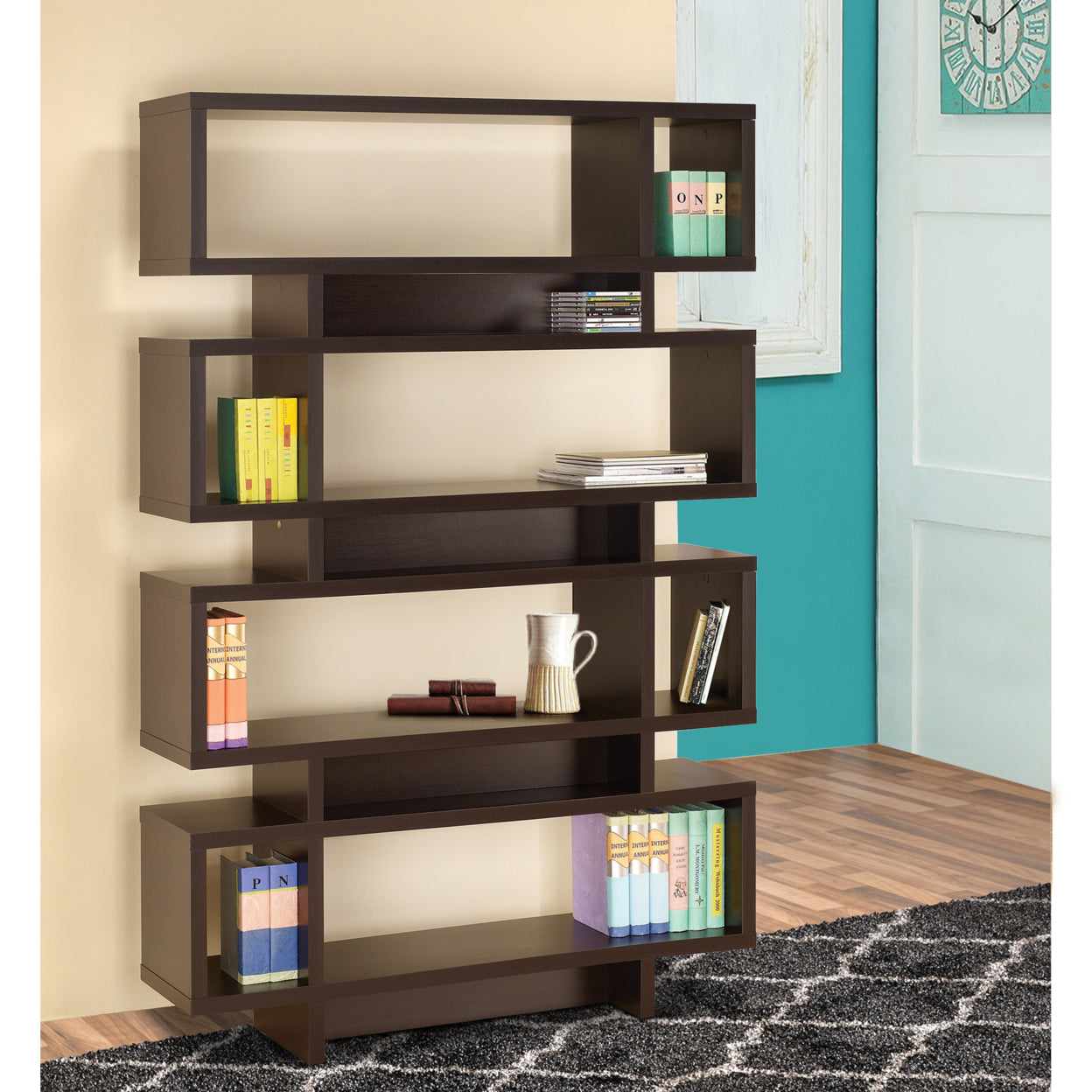 Reid 4-tier Open Back Bookcase Cappuccino