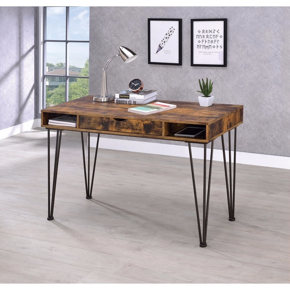 Olvera 1-drawer Writing Desk Antique Nutmeg and Dark Bronze