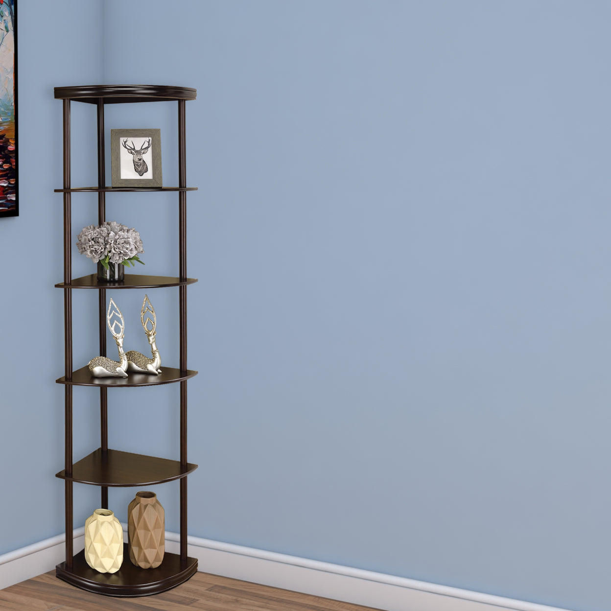5-shelf Corner Bookshelf Cappuccino