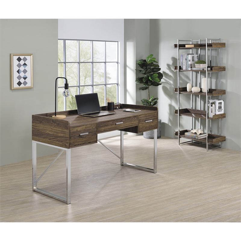 Angelica 5-shelf Bookcase Walnut and Chrome