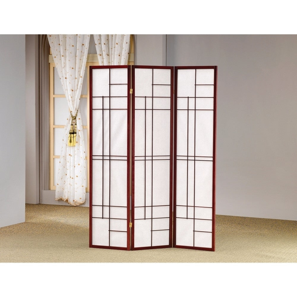 3-panel Folding Floor Screen White and Cherry