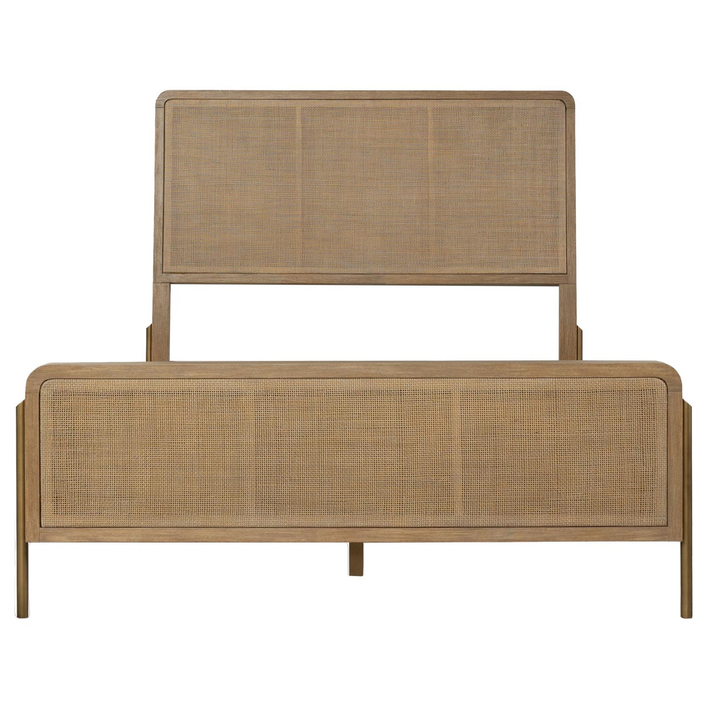 Arini Upholstered Eastern King Panel Bed Sand Wash and Natural Cane
