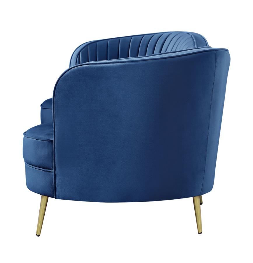 Sophia Upholstered Camel Back Loveseat Blue