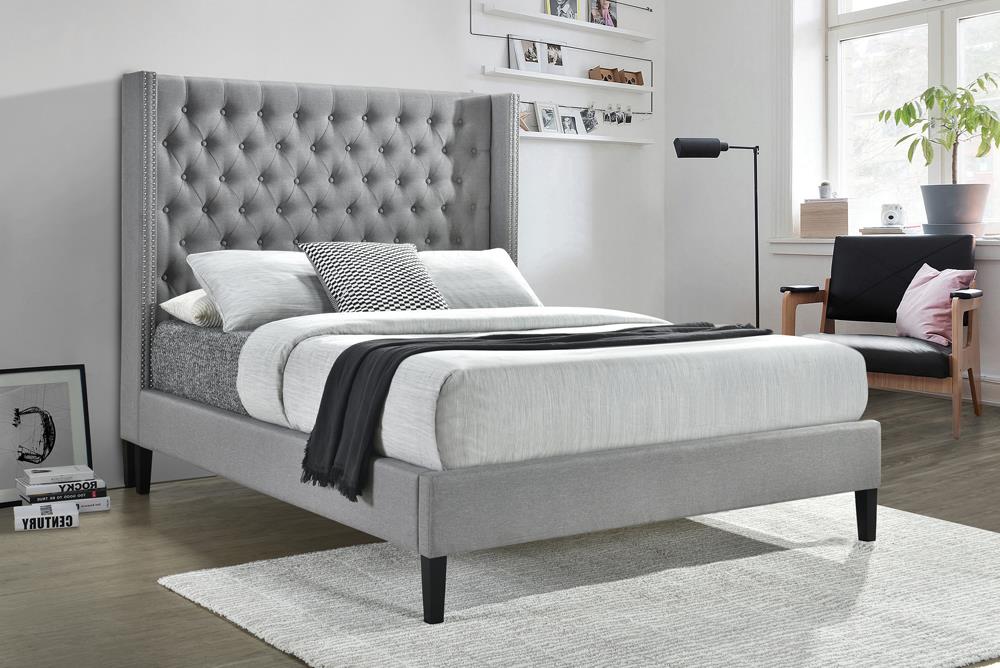 Summerset Eastern King Button Tufted Upholstered Bed Light Grey