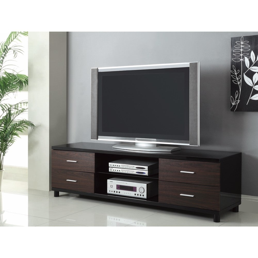 4-drawer TV Console Glossy Black and Walnut