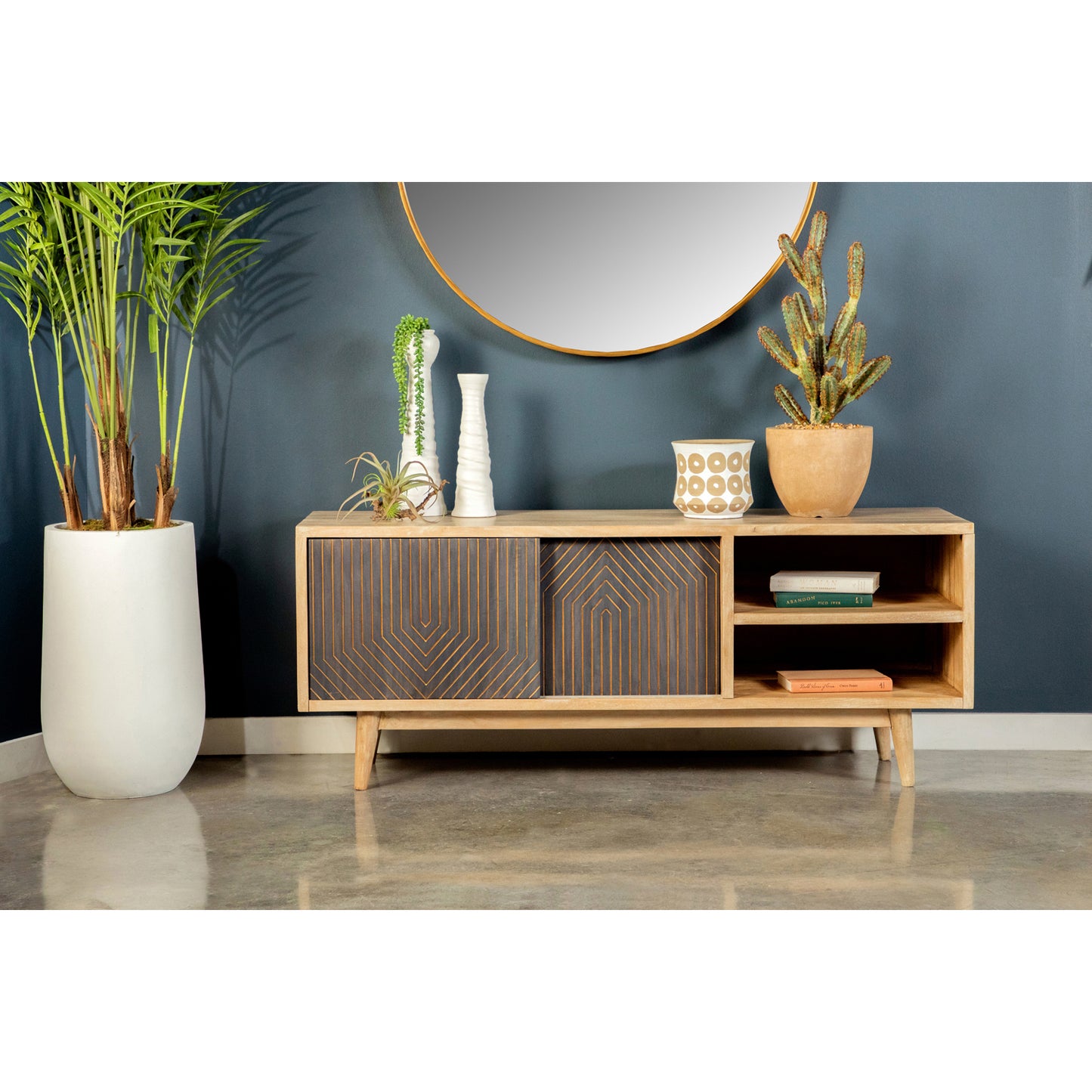 TV Console with Sliding Doors Natural