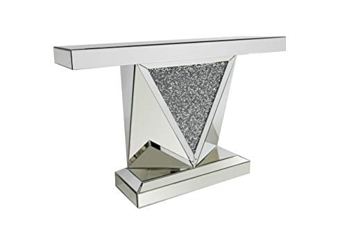 Rectangular Sofa Table with Triangle Detailing Silver and Clear Mirror