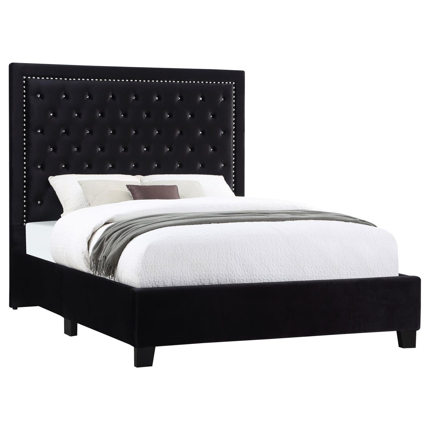 Hailey Upholstered Tufted Platform Queen Bed Black