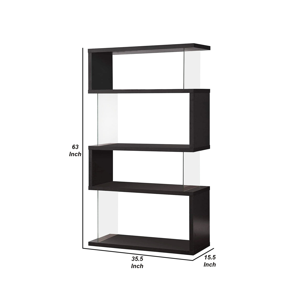 Emelle 4-tier Bookcase Black and Clear