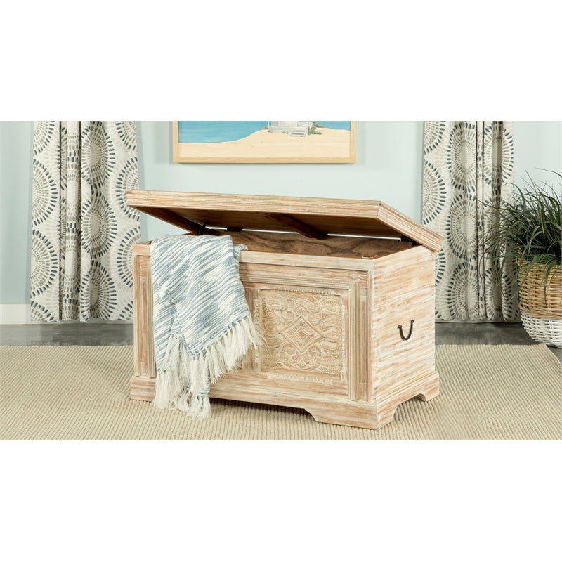 Rectangular Storage Trunk White Washed and Black