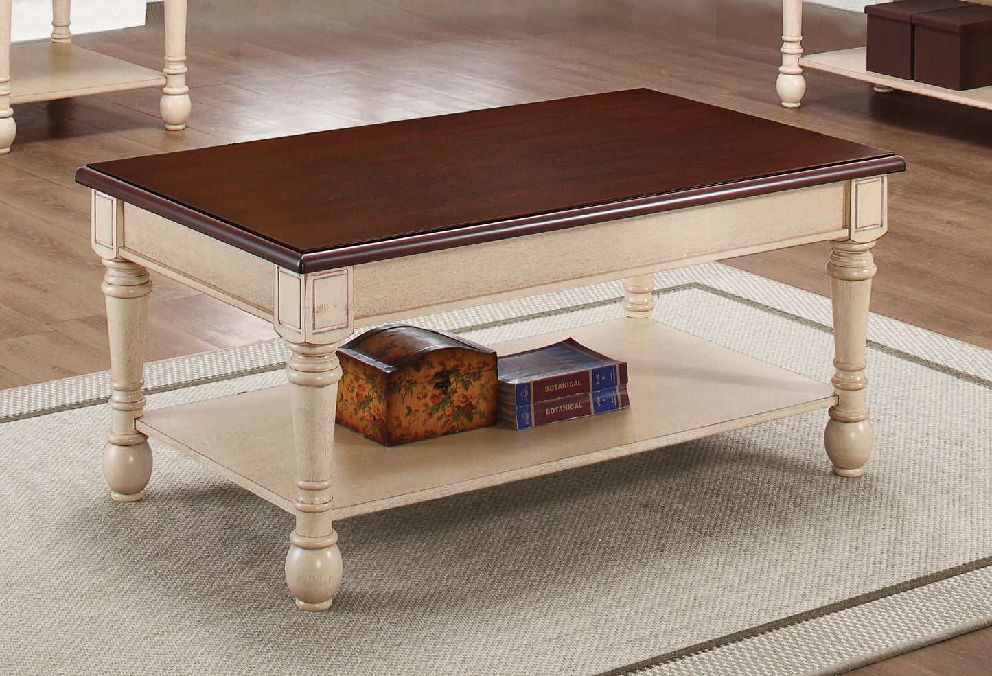 Rectangular Coffee Table Dark Cherry and Antique White
