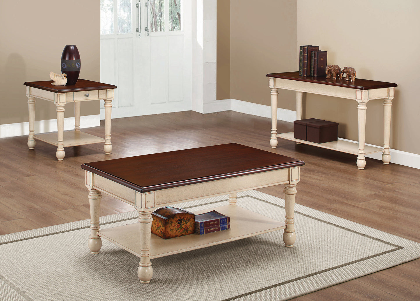 Rectangular End Table Dark Cherry and Antique White