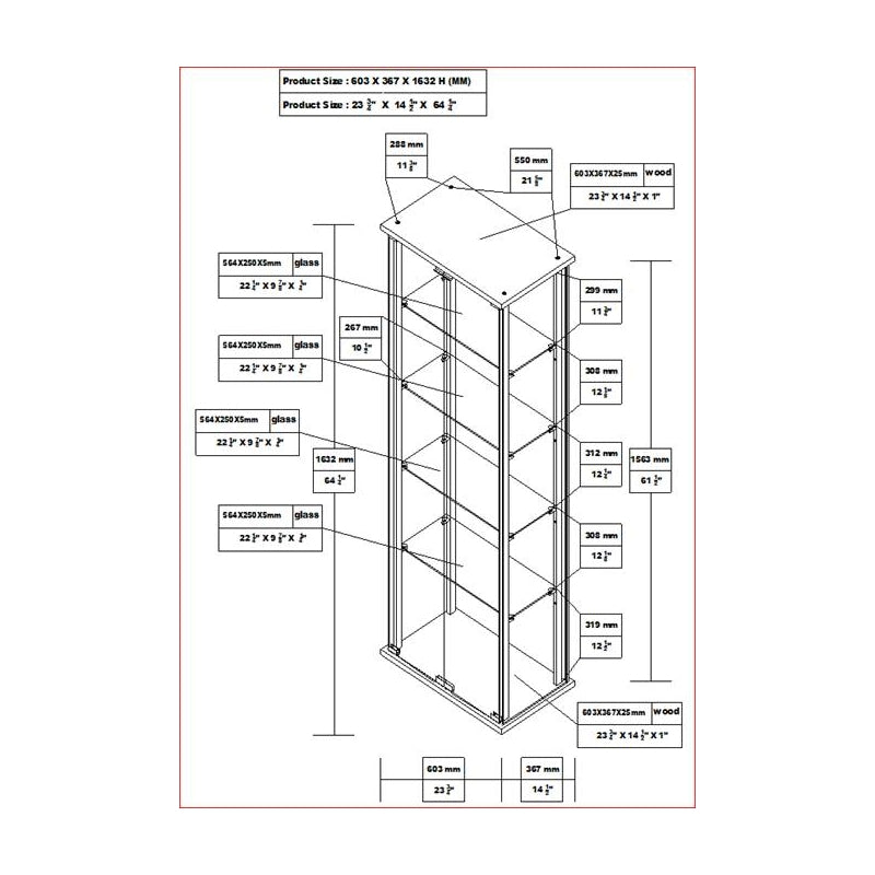 5-shelf Glass Curio Cabinet Black and Clear
