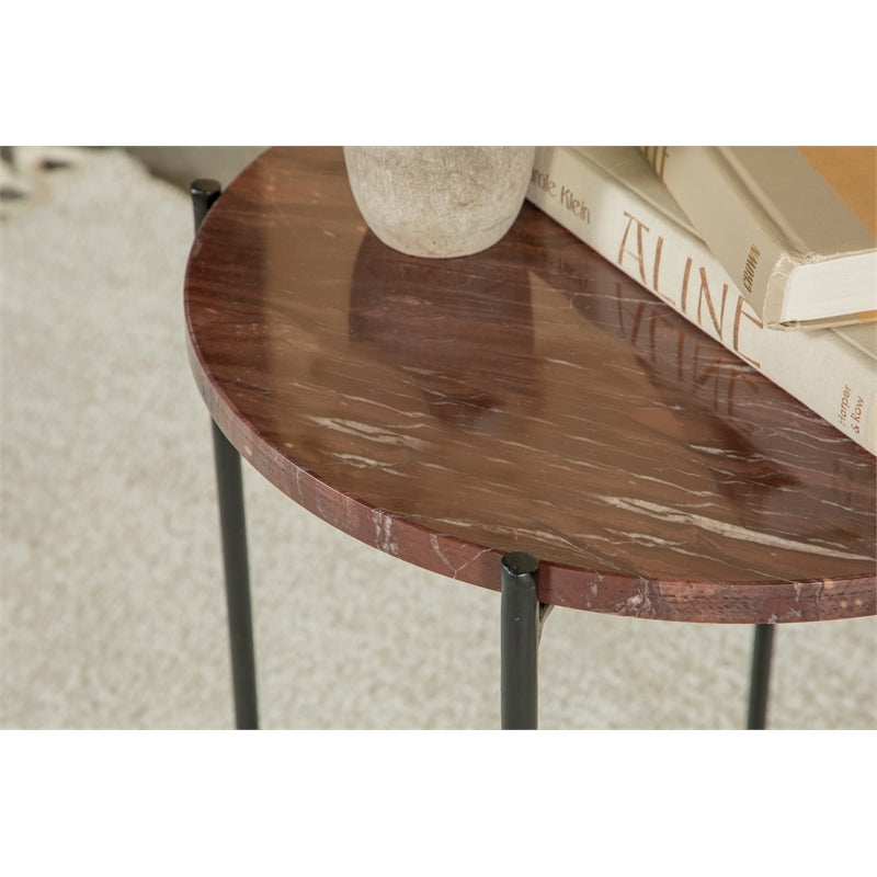 Round Accent Table with Marble Top Red and Black
