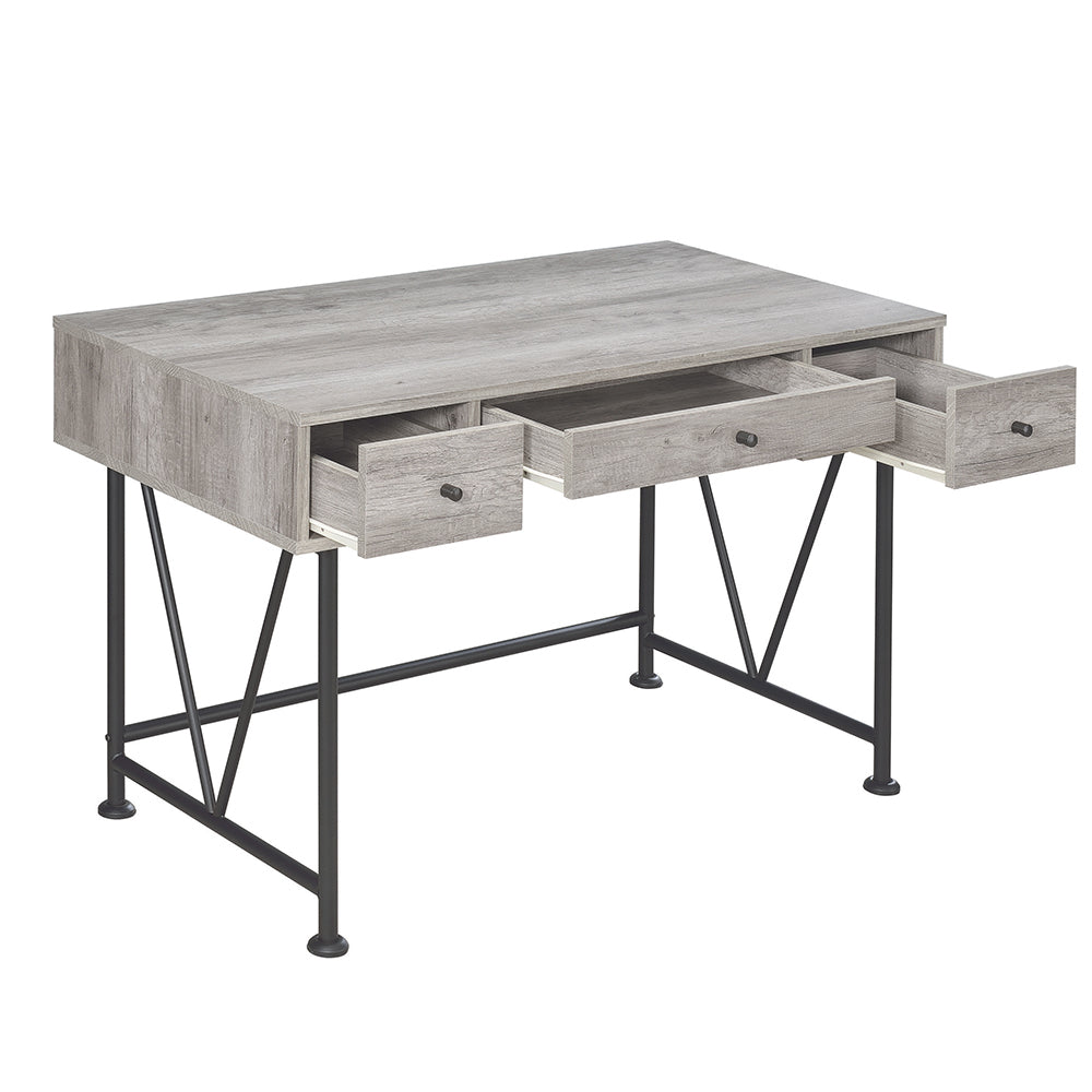 Analiese 3-drawer Writing Desk Grey Driftwood and Black