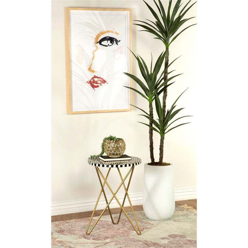 Round Accent Table with Hairpin Legs Black and White