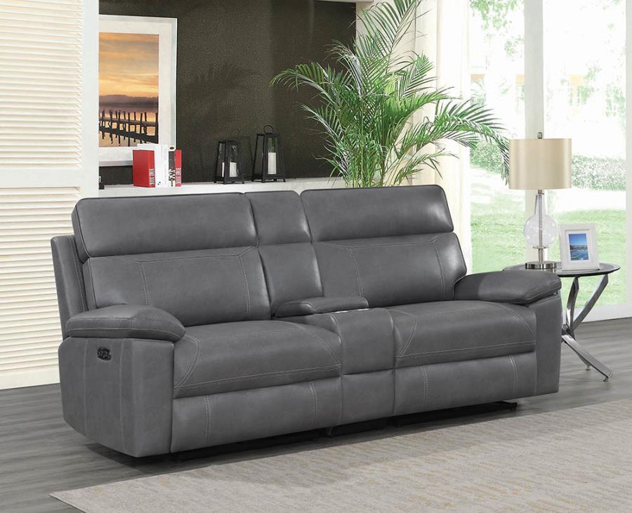 Albany Upholstered Power Reclining Seat and Power Headrest Loveseat with Console